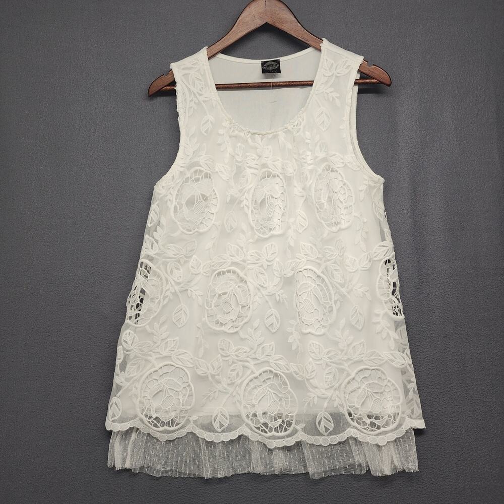 Calstyle Tank Top Womens Large White Lace Boho Festival Cottage